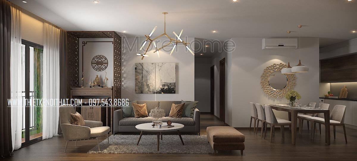 Sofa bọc vài màu ghi xám là điểm nhấn cho phòng khách chung cư Nội thất sofa phòng khách đẹp, tiện nghi