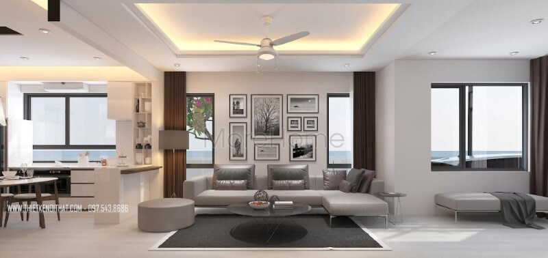 Bộ sofa da màu xám cao cấp được thiết kế theo kiểu dáng góc tối ưu diện tích kết hợp chân sắt mạnh mẽ thanh thoát xứng đáng là tâm điểm nội thất phòng khách biệt thự. Nội thất sofa phòng khách đẹp, tiện nghi