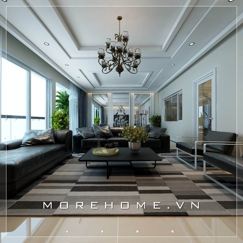 Bộ sofa phòng khách kiểu dáng văng hiện đại đơn giản, trẻ trung cùng bọc da màu đen cao cấp, chân trụ sắc tạo nên sự chắc chắn, tiện lợi phù hợp với không gian phòng khách biệt thự Nội thất sofa phòng khách đẹp, tiện nghi