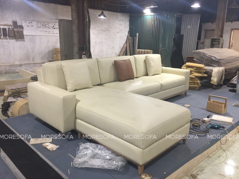 Mẫu sofa L bọc da sang trọng, dễ dàng vệ sinh Nội thất sofa phòng khách đẹp, tiện nghi