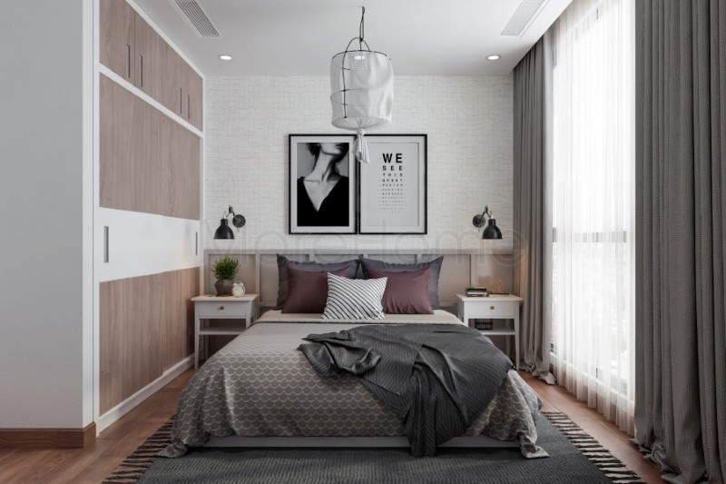 Nội thất phòng ngủ được sắp xếp hợp lí kết hợp màu sắc tinh tế, hài hòa tạo cho không gian thêm phần thoải mái và thư giãn nhất