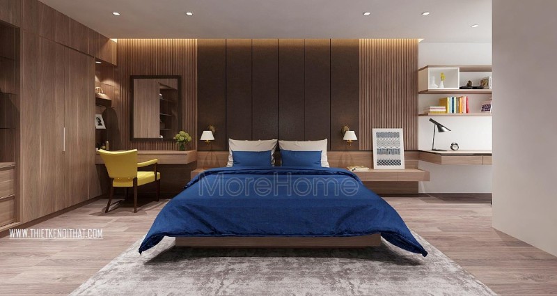 Với chất liệu gỗ đóng vai trò chủ đạo, nội thất phòng ngủ mang lại sự sang trọng cũng như thoải mái nhất cho gia chủ