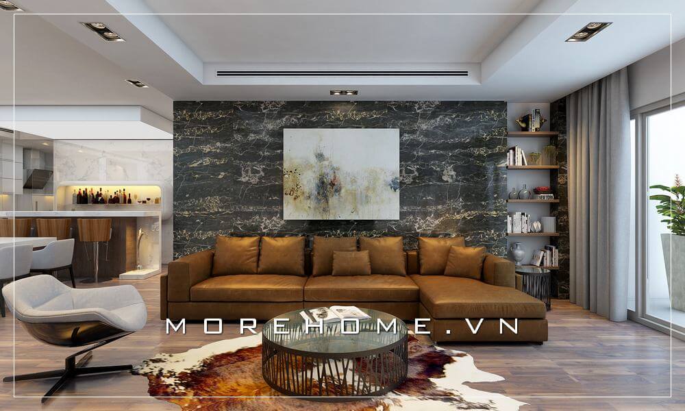 Mẫu ghế sofa hiện đại bọc da cao cấp màu nâu độc đáo mang vẻ đẹp sang trọng cho phòng khách chung cư sofa hiện đại
