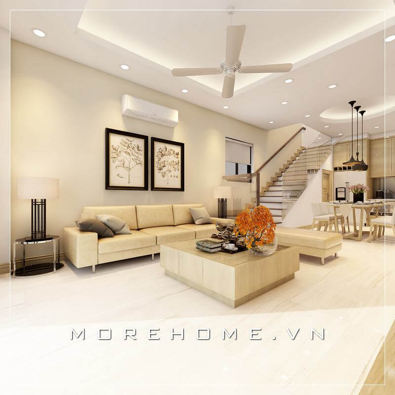 Bộ sofa phòng khách hiện đại được thiết kế vô cùng tối giản, khung gỗ tự nhiên, bọc da màu kem mang đến cho không gian thêm rộng rãi, nhẹ nhàng mà vẫn đảm bảo sự thuận tiện hơn trong quá trình sử dụng sofa phòng khách