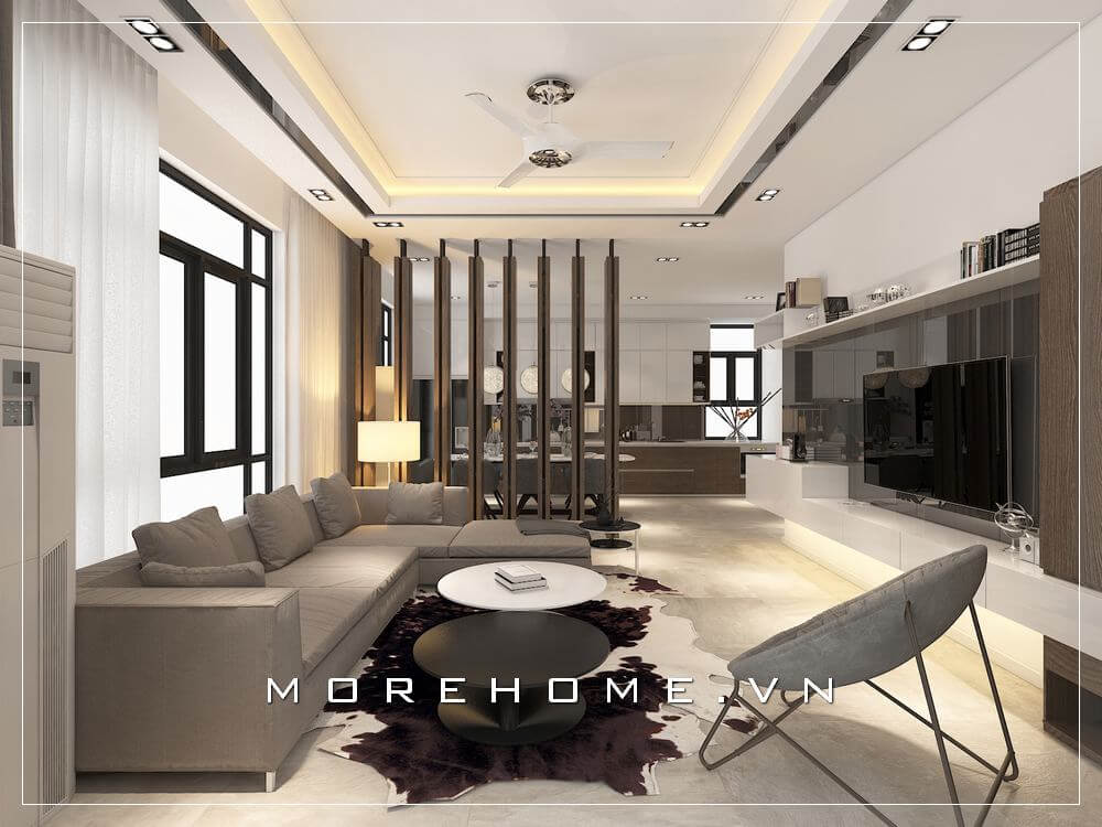 Mẫu sofa góc l được thiết kế theo phong cách hiện đại, trẻ trung với vỏ bọc vải tiện lợi cùng tone xám sang trọng là điểm nhấn ấn tượng của phòng khách căn hộ. sofa phòng khách