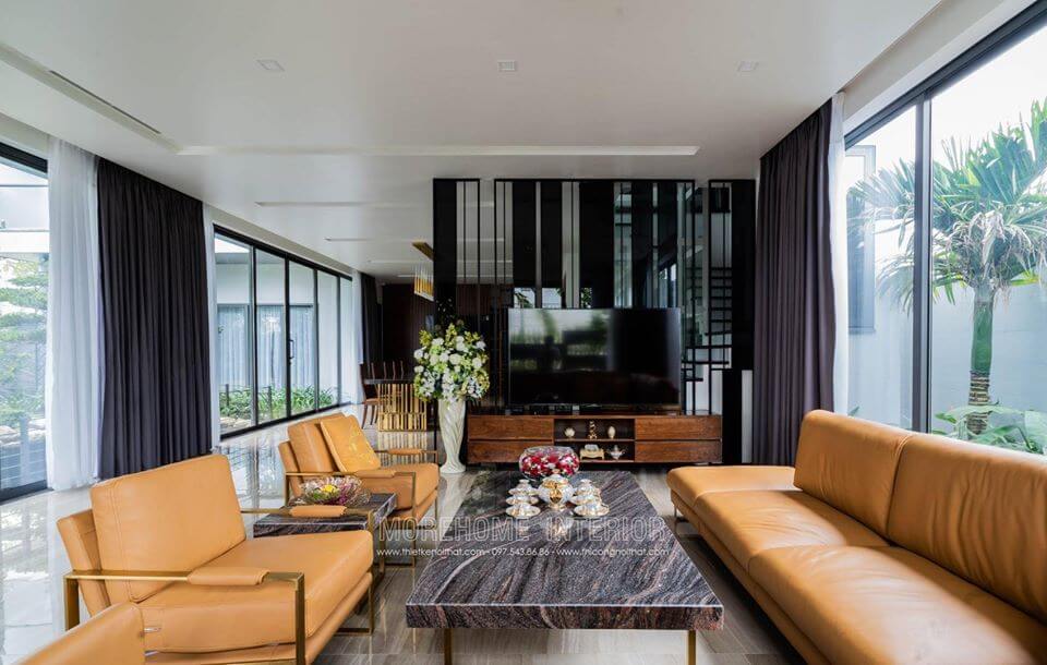 Không gian phòng khách ấn tượng với bộ sofa bọc da hiện đại mẫu sofa hiện đại đẹp cho phòng khách