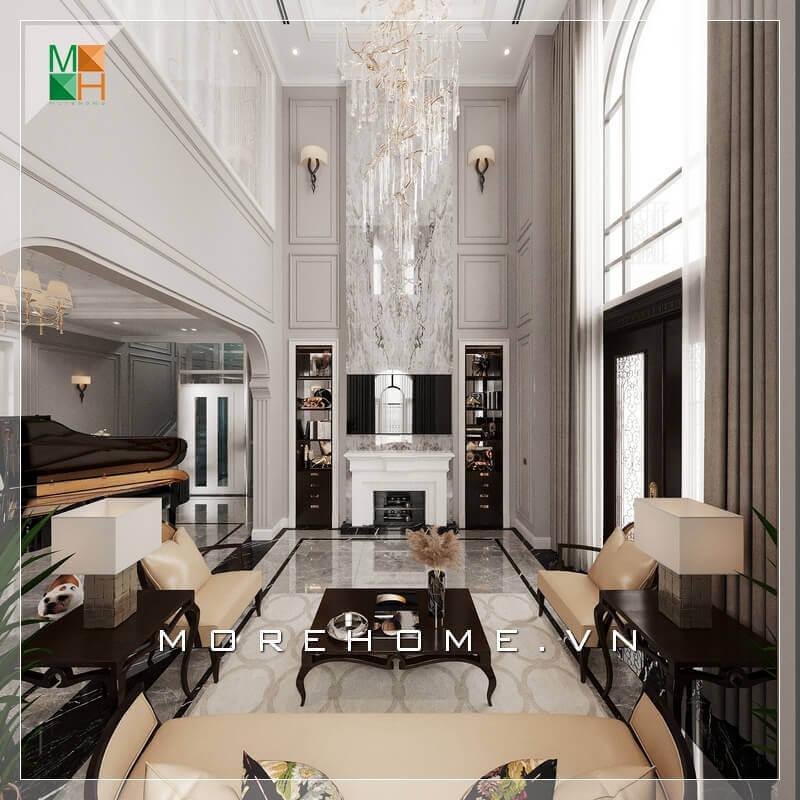 Không gian phòng khách tráng lệ, với mẫu bàn ghế sofa phòng khách sử dụng chất liệu bàn là gỗ tự nhiên cao cấp, ghế sofa bọc da chân ghế sang trọng. Tất cả tạo nên một không gian phòng khách rất hoành tráng và đẳng cấp. Tập hợp các mẫu thiết kế sofa phòng khách đẹp độc đáo