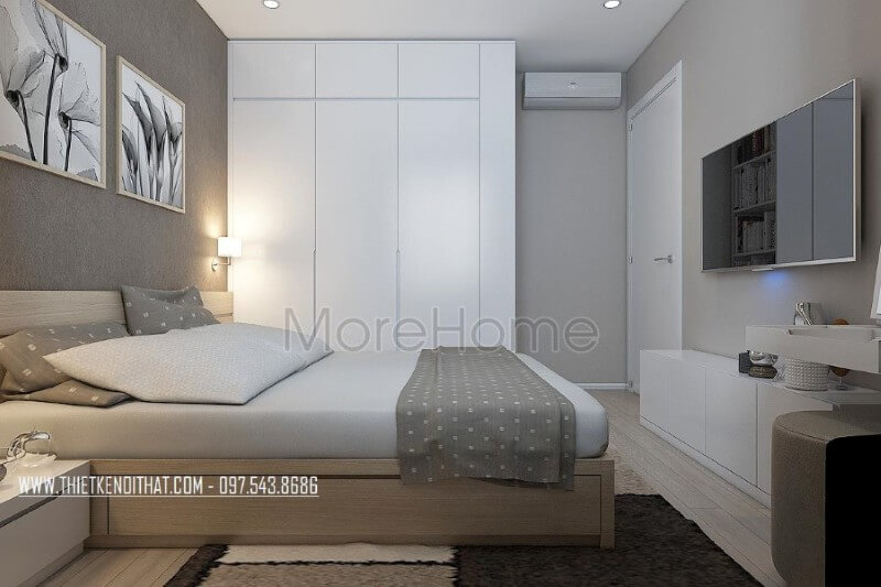 Thiết kế nội thất phòng ngủ chung cư đầy ấn tượng với chất liệu gỗ công nghiệp sang trọng và tinh tế. Nội thất chung cư hiện đại đẹp