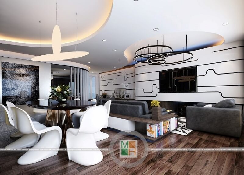 Mẫu thiết kế chung cư đẹp với màu sắc chủ đạo là màu nâu veneer trầm mang đến cảm giác sang trọng và ấm cúng cho không gian nhà. Nội thất chung cư hiện đại đẹp